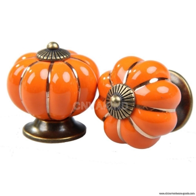 #cu3 2pcs orange pumpkin door pull handles cabinet cupboard drawer ceramic knobs