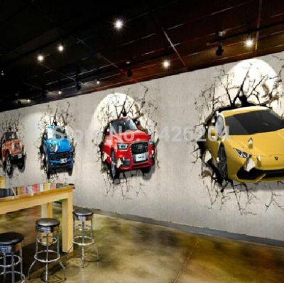 custom 3d car broken wall mural wallpaper office personality restaurant and bar,tv background wall large murals