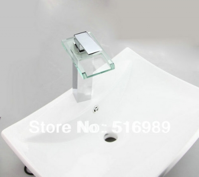 deck mounted waterfall block glass bathroom sink basin mix tap faucet d-025