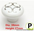 dia.38mm height 27mm ceramic knob drawer pulls handle with silver flower print