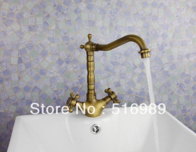 double handles antique copper brass bathroom basin sink kitchen swivel mixer tap faucet sam171 [antique-brass-1194]