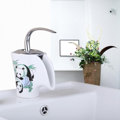 e-pak classic wonderful panda pattern ceramic plate spool 001 deck mounted single handle ceramic bathroom basin sink faucet [worldwide-free-shipping-9834]