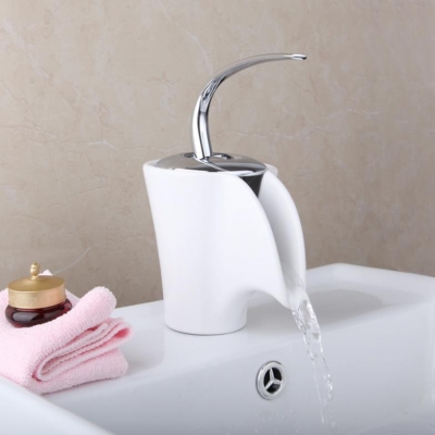 e-pak modern deck mounted white single handle single hole waterfall spout ceramic spout l92687/1 bathroom basin sink faucet