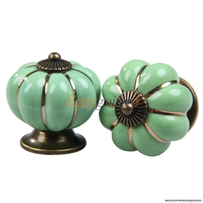 ea14 1 pair green pumpkin knobs ceramic door drawer cupboard pull handles 40mm