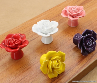 european fashion rose ceramic handle cabinet pinching high-grade colorgul cartoon handle single hole 1/pair