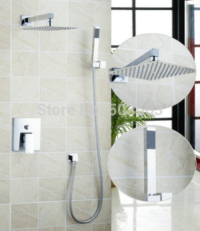 hello bathroom shower set torneira 58804a mixer valve 10" ultrathin square shower head rainfall +abs handheld +facet shower set [shower-faucet-set-8403]
