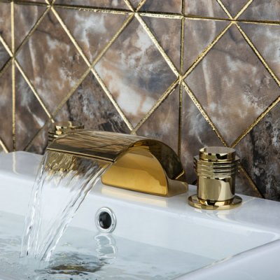 hello double handles bathtub torneira waterfall 3 pieces golden k2z shower bathroom basin soild sink brass tap mixer faucet [3-pcs-bathtub-faucet-set-600]