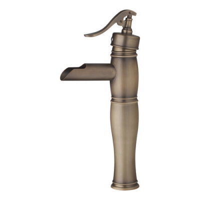 hello retro antique brass waterfall bathroom deck mounted 97119 single handle wash basin sink vessel torneira tap mixer faucet [bathroom-mixer-faucet-1772]