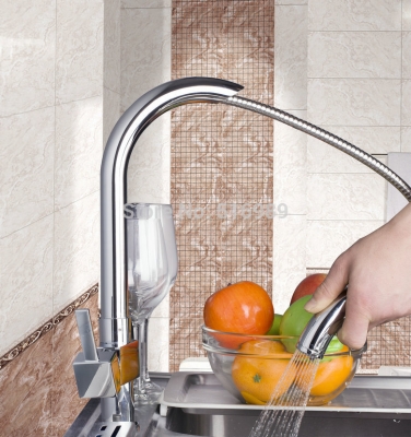 l-8535 polished chrome single handle extensible kitchen sink faucet pull out kitchen mixer faucet