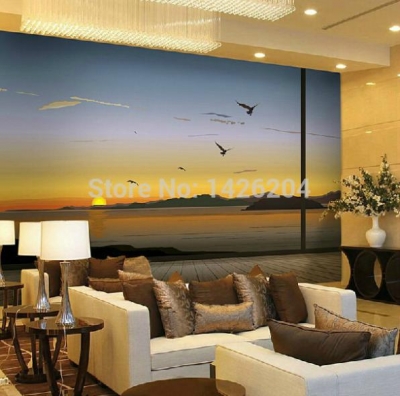 modern 3d beach at night setting sun landscape large wallpaper murals,3d room wallpaper