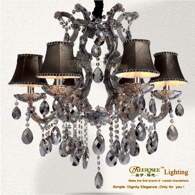 modern crystal chandelier lights maria theresawith lampshades 6 arms lustre mds06-l6 smoky gray dining room
