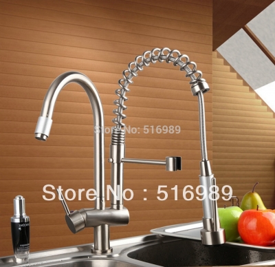 sink vessel solid brass with two spout tap brushed nickel kitchen faucet ds8525-7 [pull-up-amp-down-kitchen-8157]