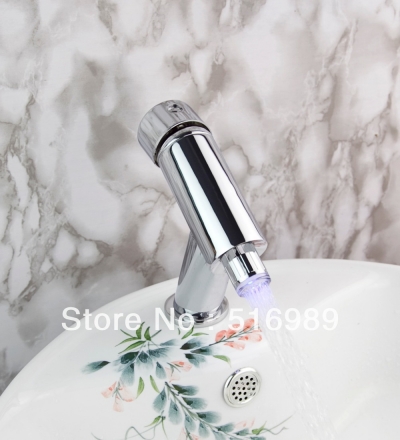 spray new deck mounted chrome led glass bathroom basin faucet sink mixer tap tree799