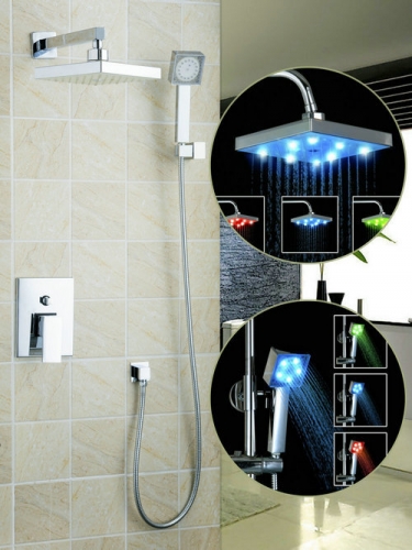 wall mounted shower set torneira led light 8" abs rainfall shower head bathroom 58802a bathtub chrome sink tap mixer faucet