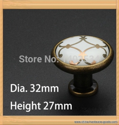 10pcs single hole ceramic knob with antique brass color zinc alloy furniture knob drawer knob printed golden flower [Door knobs|pulls-506]