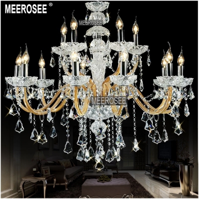15 lights large crystal chandelier lamp elegant hanging light with beads cristal lusters for foyer, meeting room, bedroom md8533 [glass-chandeliers-3572]