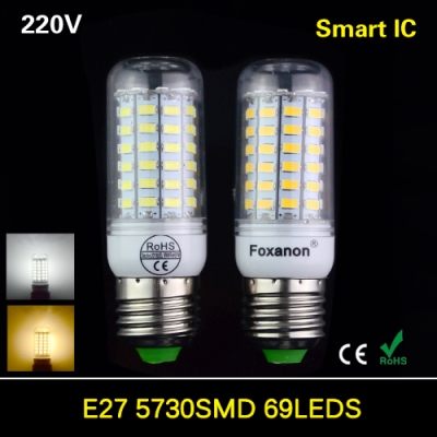 2015 new led lamp e27 smd 5730 220v 69 led corn bulb chandelier lampada led candle light spotlight smart ic power ce rhos
