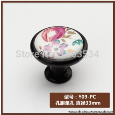 2pcs ceramic zinc alloy black knob cabinet knob drawer pulls tulip flower print [Door knobs|pulls-484]