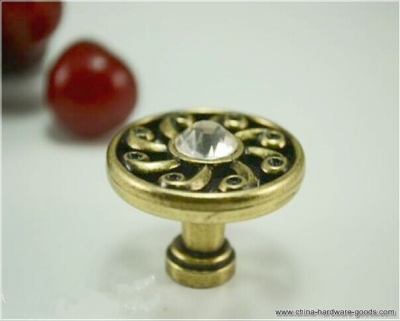 34mm round antique brass zinc alloy with k9 crystal drawer cabinet wardrobe furmiture handle knob tc8933 [Door knobs|pulls-1204]