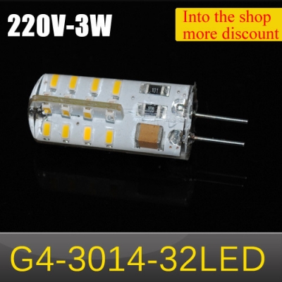 4pcs/lot g4 32led smd 3014 3w ,white/warm white, led car light bulb lamp 220v-240v 450 lumen [g4-base-type-series-3342]