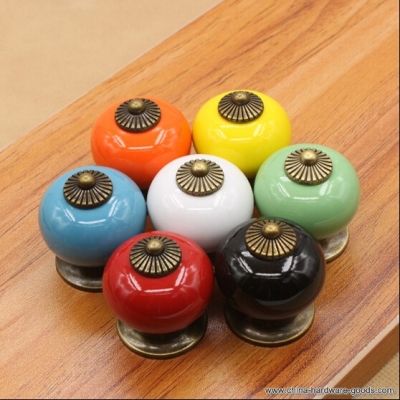 7 colors for choose ceramic handle cabinet door pull knobs drawer locker cupboard vintage retro gold [Door knobs|pulls-2563]