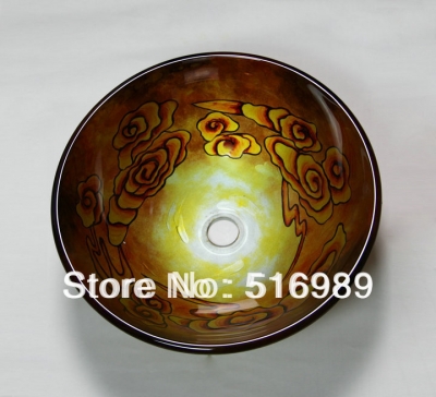 auspicious clouds bathroom artistic tempered glass vessel vanity hand print color sink bowl tree146 [glass-sink-3789]