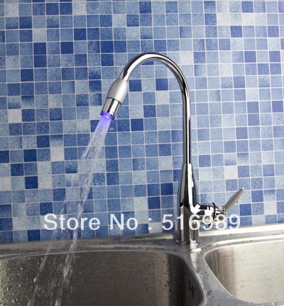 chrome led spring swivel 360 kitchen faucet single hole mixer water tap abre18 [kitchen-led-4209]