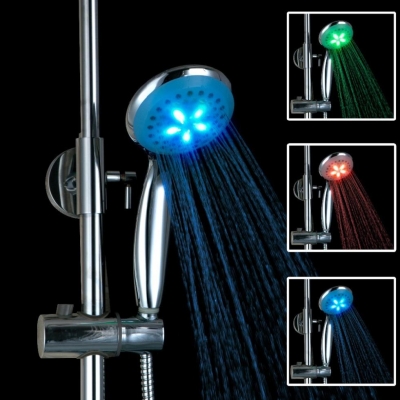 circle abs round led light color changing top spray bathroom handheld shower head d02 [hand-shower-3911]