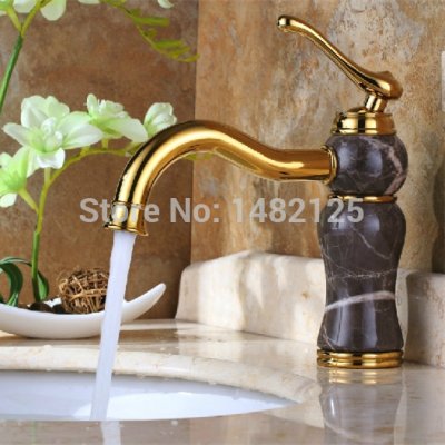 classic golding plated & marble stone single hole bathroom sink faucet torneira