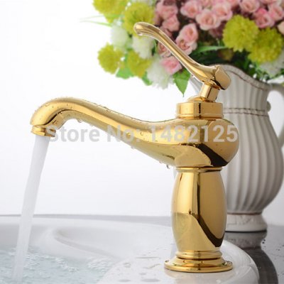 classic golding plated single hole lavatory faucet torneira [basin-faucet-39]