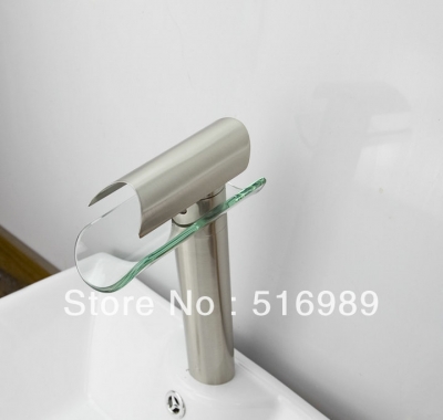 deck mount single handle brushed nickel bathroom waterfall basin faucet vanity sink mixer tap single hole sam54 [nickel-brushed-7376]