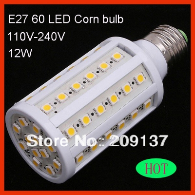 e27 5050 smd 12w led warm/pure white corn bulb lamp light 60leds 110v-240v