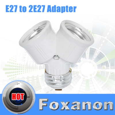 foxanon brand e27 to 2xe27 1 to 2 y shape led halogen cfl bulb base light lamp splitter split adapter converter 10pcs/lot [led-lamp-convertor-5664]