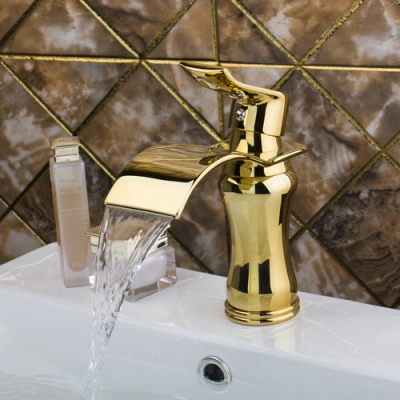 hello unique designer waterfall spout single hole deck mounted wash basin torneira 97131 single handle sink tap mixer faucet [waterfall-spout-faucet-9488]