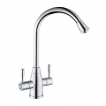 kes l627 brass double lever kitchen sink faucet with swivel spout, polished chrome