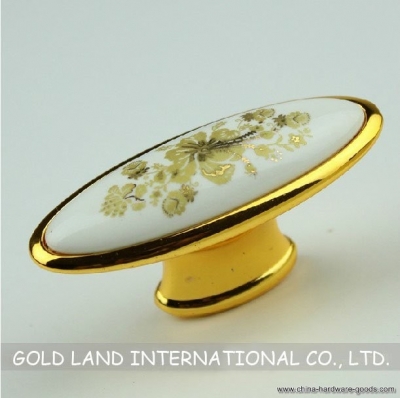 l60xw25xh30mm zinc alloy be plating 24k golden ceramic drawer knob