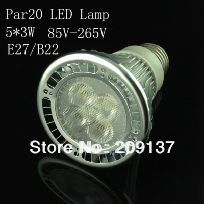 led light par20 15w 5x3w spotlight e27,10pcs/lot sliver 110v- 240v cool white warm white par20 low price