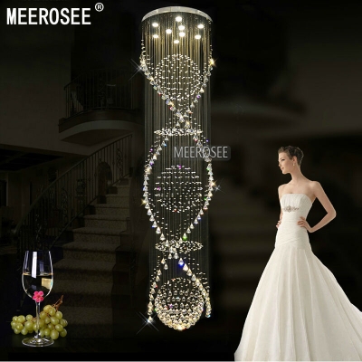 long spiral crystal chandelier light fixture for lobby, staircase round lustre, stairs, foyer large crystal stair lighting [long-stair-light-6608]