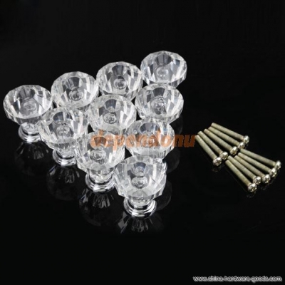 lot of 10pcs acrylic pull handle shiny crystal knob 25mm for cupboard drawer