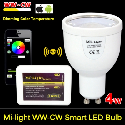 mi light led light gu10 4w 85-265v 110v 220v 240v dimmable brightness adjustable lamp cob led corn lamp control by ios android [led-smart-mi-light-6007]