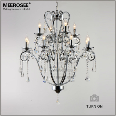! modern 12 arms wrought iron crystal pendant light fixture dinning room lustre crystal suspension lamp md052-l8+4