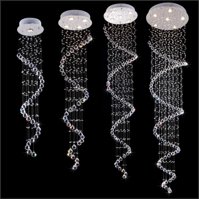 modern spiral crystal ceiling light fixture long crystal stair lamp flush mounted crystal light fitting for staircase villa [crystal-ceiling-light-2645]