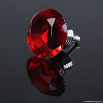 now 10pcs diamond shape crystal glass drawer pull handle knob (red)