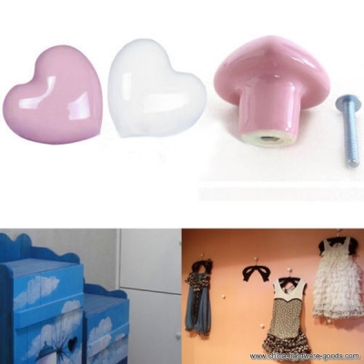 pink/white heart ceramic door knob furniture cupboard cabinet drawer pull hanle