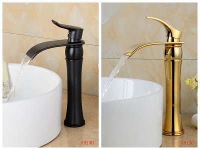 polish gold finish oil rubbed bronze bathroom tall faucet golden and black wash basin tap mixer torneira [led-amp-waterfall-faucet-6376]