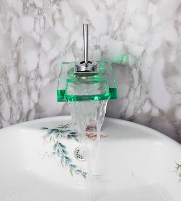 waterfall mixer tap high-brightness led glass waterfall bathroom basin sink modern faucet3 colors tree428