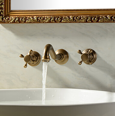 antique bathroom faucet wall mounted double handle mixer tap basin faucet - Click Image to Close