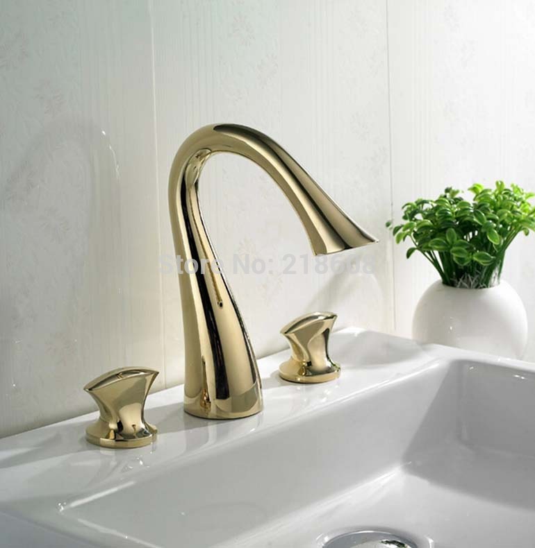 gold bathroom faucet double handle basin taps have 3 hole