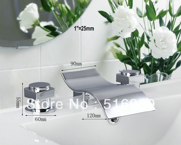deck mounted 3 pcs bathroom mixer tap polished chrome brass basin tub faucet ds-08b