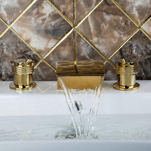 hello double handles bathtub torneira waterfall 3 pieces golden k2z shower bathroom basin soild sink brass tap mixer faucet